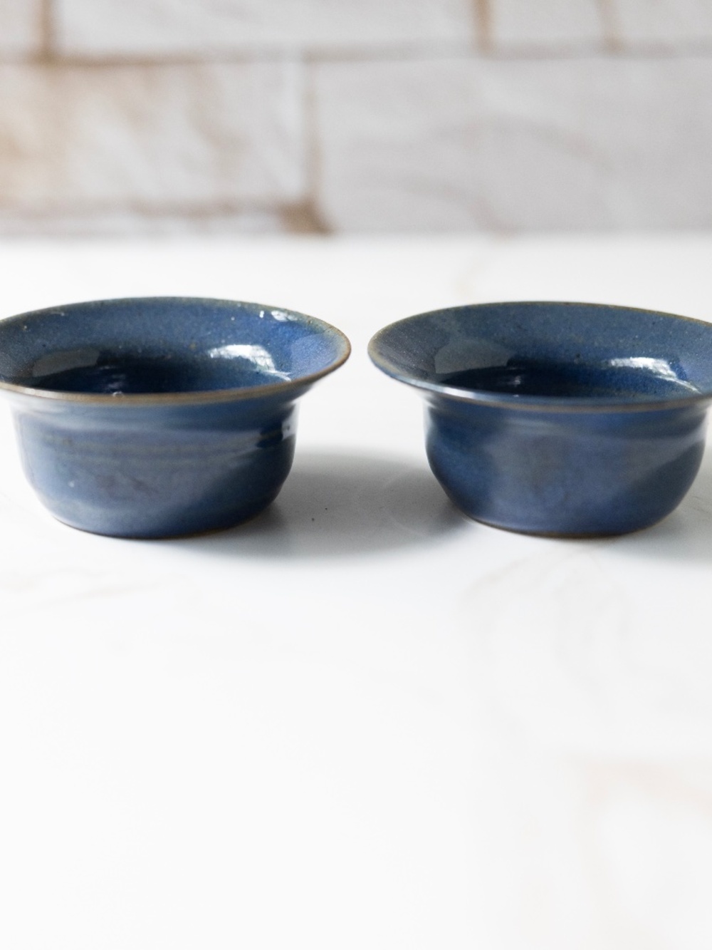 Set of 2 vintage Charleston Pottery small blue fluted bowls 4" wide
